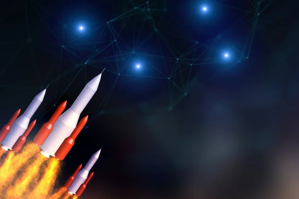 Abstract Image Launching Rocket Blurry Space Background Startup Connection Concept — Stock Photo, Image