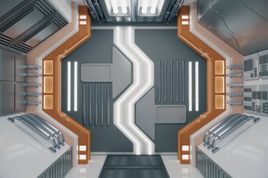 Metal fütüristik tünel iç. 3D render 