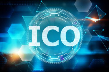 Yaratıcı parlayan ICO arka plan. İlk madeni para sunan kavram. 3D render 