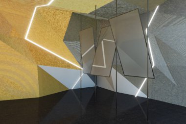 Soyut gri Oda aynalar ile. 3D render 