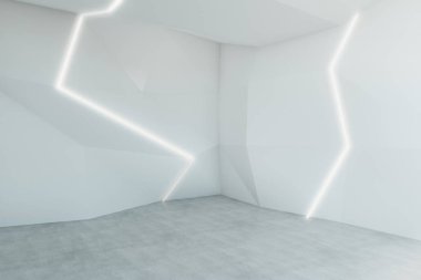 Soyut Beyaz oda. Stil ve tasarım kavramı. 3D render 