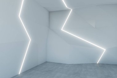 Soyut Beyaz iç. Stil ve tasarım kavramı. 3D render 