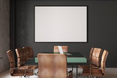 Modern toplantı Oda boş billboard ile iç. Alay etmek yukarıya, 3d render 