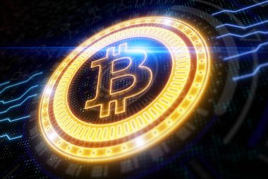 Yaratıcı parlayan bitcoin arka plan. Cryptocurrency ve Finans genel kavram. 3D render 