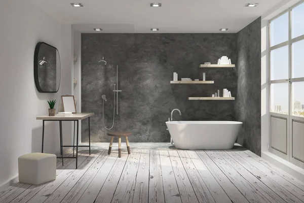 Stylish bathroom interior with decorative objects. Style and design concept. 3D Rendering