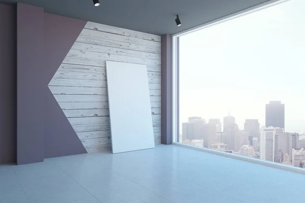 Moderne Kamer Interieur Met Lege Doek Uitzicht Stad Mock Rendering — Stockfoto