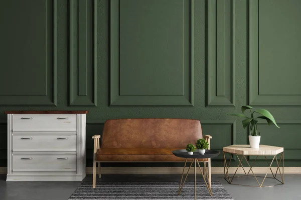Moderne Wohnzimmereinrichtung Mit Möbeln Und Dekorativen Pflanzen Darstellung — Stockfoto