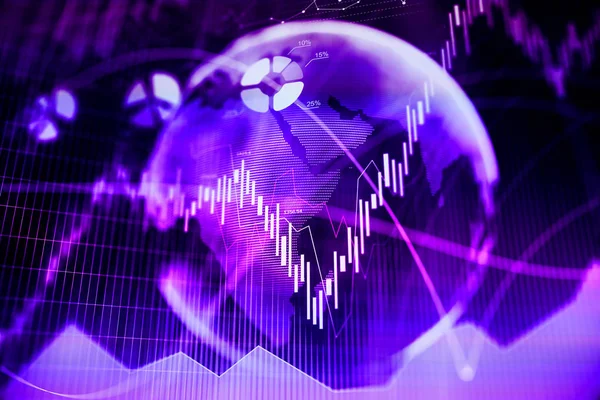 Globe with digital forex chart. Trade and finance concept. 3D Rendering