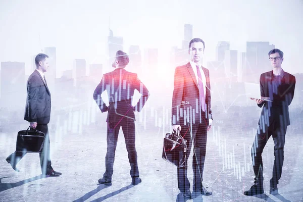 Teamwork Meeting Occupation Concept Businesspeople Crowd Silhouettes Light City Office — Stock Photo, Image