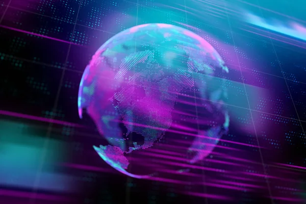 Creative glowing digital globe background. Global business and technology concept. 3D Rendering