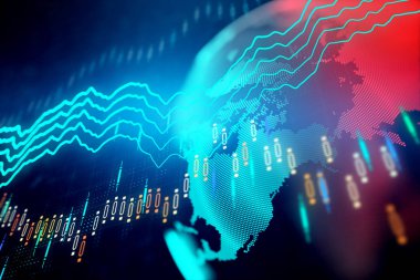 Küre ile yaratıcı forex grafik arka plan. Uluslararası iş ve analiz kavramı. 3D render 