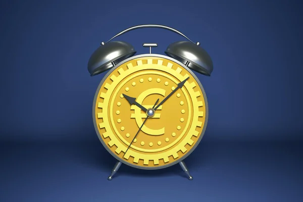 抽象金色闹钟与齿轮欧元表盘 金钱和时间概念 — 图库照片