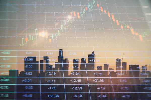 Trading Graph op het stadsbeeld op de achtergrond. Bedrijfs-en financieel concept. Dubbele belichting. Los Angeles — Stockfoto