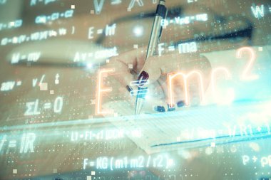 Fen formülü hologramı, kadınların ellerinin altyapısını belirler. Öğrenim anlayışı. Çoklu pozlama