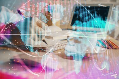 Uluslararası iş kadın elleri arka plan yazma üzerinde hud. Sıkı çalışma kavramı. Çift pozlama