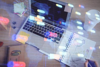 Teknoloji temalı insan elleri çift pozlama çizimleri.