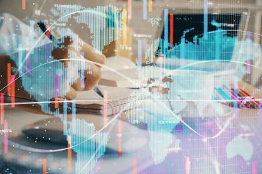 Uluslararası iş kadın elleri arka plan yazma üzerinde hud. Sıkı çalışma kavramı. Çift pozlama