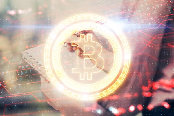 Şifreli para hologramı, kadınların el yazısı üzerine. Engelleme zinciri kavramı. Çift pozlama