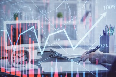 Mali grafik kadın elinde notlar arka plan alarak görüntülenir. Araştırma kavramı. Çoklu pozlama