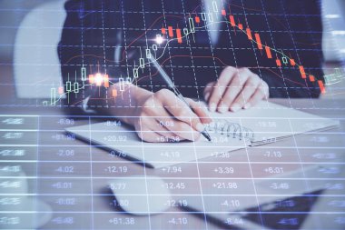 El notları arka plan alarak Forex grafik. Araştırma kavramı. Çoklu pozlama