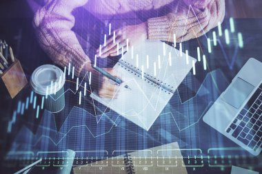 El notları arka plan alarak Forex grafik. Araştırma kavramı. Çift Pozlama
