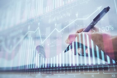 El notları arka plan alarak Forex grafik. Araştırma kavramı. Çoklu pozlama