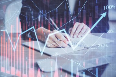 El notları arka plan alarak Forex grafik. Araştırma kavramı. Çoklu pozlama