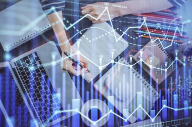 Finansal Forex grafiği el notları arka plan alarak çizilmiş. Araştırma kavramı. Çift Pozlama