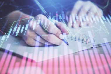 El notları arka plan alarak Forex grafik. Araştırma kavramı. Çoklu pozlama
