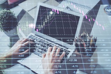 Finansal Forex grafiği el notları arka plan alarak çizilmiş. Araştırma kavramı. Çift Pozlama