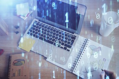 Teknoloji temalı insan elleri çift pozlama çizimleri.