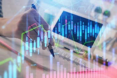 Finansal Forex grafiği el notları arka plan alarak çizilmiş. Araştırma kavramı. Çift Pozlama