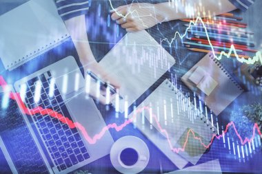 Finansal Forex grafiği el notları arka plan alarak çizilmiş. Araştırma kavramı. Çift Pozlama