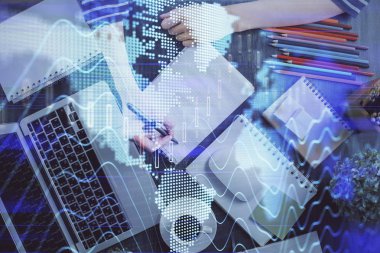 Finansal Forex grafiği el notları arka plan alarak çizilmiş. Araştırma kavramı. Çift Pozlama