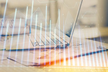 Borsa grafiği ve bilgisayar geçmişi olan tablolar. Çifte maruziyet. Mali analiz kavramı.