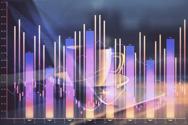 Holograma gráfico del mercado financiero y computadora personal en segundo plano. Exposición múltiple. Concepto de forex. —  Fotos de Stock