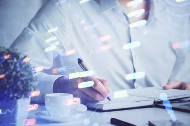 Teknoloji temalı insan elleri çift pozlama çizimleri.