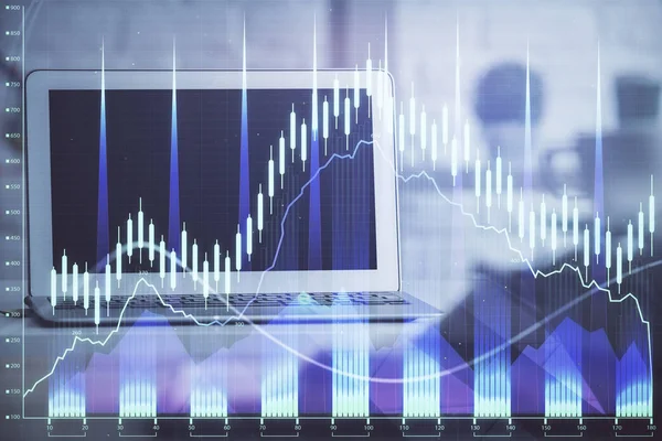 Mercado Forex holograma gráfico e computador pessoal em segundo plano. Exposição múltipla. Conceito de investimento. — Fotografia de Stock