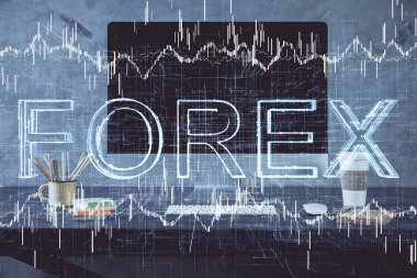 Forx grafiği ve bilgisayarla çalışma alanını iki katına çıkar. Uluslararası çevrimiçi ticaret kavramı.