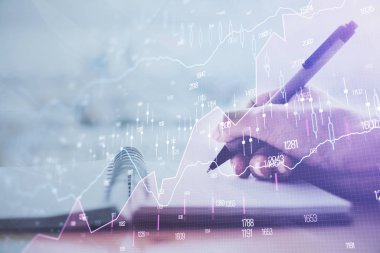 El notları arka plan alarak Forex grafik. Araştırma kavramı. Çoklu pozlama