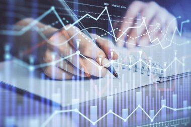 El notları arka plan alarak Forex grafik. Araştırma kavramı. Çoklu pozlama