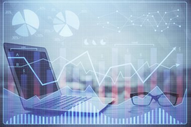 Borsa grafiği ve bilgisayar geçmişi olan tablolar. Çoklu maruz kalma. Mali analiz kavramı.
