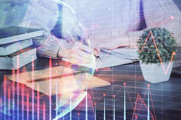 El notları arka plan alarak Forex grafik. Araştırma kavramı. Çift Pozlama