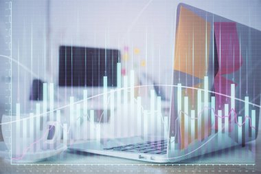 Borsa grafiği ve bilgisayar geçmişi olan tablolar. Çifte maruziyet. Mali analiz kavramı.