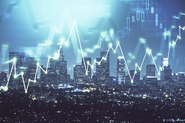 Yüksek binaların arka planında çoklu pozlama olan eski şehir haritası. Finansal araştırma kavramı.