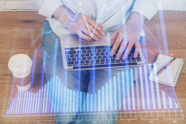 Forex grafik arka plan ile borsa notları yazma mans elçift pozlama. Araştırma ve ticaret kavramı.