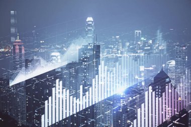 Cityscape arka plan üzerinde forex grafik çizimleri çift pozlama. Başarı kavramı.