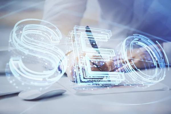 Adam el yazısı. Çift pozlama seo çizimleri ile.