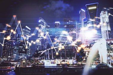 Yüksek binalar arka plan çok pozlama ile şehir scape mali grafik. Analiz kavramı.