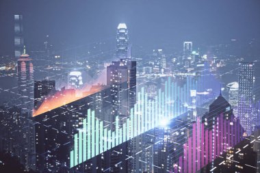 Cityscape arka plan üzerinde forex grafik çizimleri çift pozlama. Başarı kavramı.
